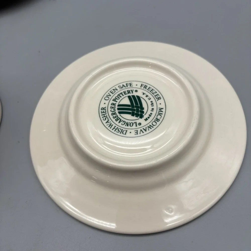 Longaberger Pottery Woven Traditions Classic w/ Green - Coffee Cup & Saucer Set2